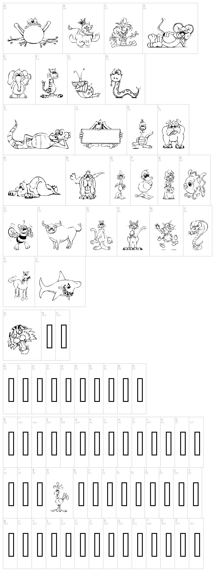 LM Animal Toons font map